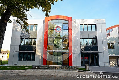 MUNICH BAVARIA GERMANY - OCT 11: Headquarter and soccer training center of the german football sports club FC Bayern Munich in Editorial Stock Photo