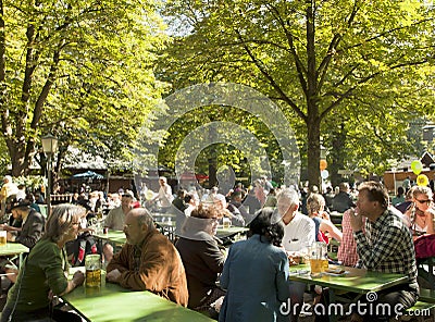 Munich, Biergarten at Englischer Garten Editorial Stock Photo