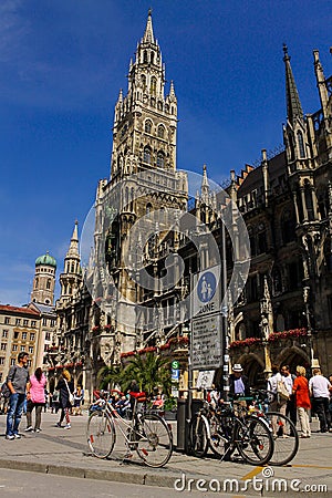 Munich central square Marienplatz Rathaus summer travel Germany Bavaria Editorial Stock Photo