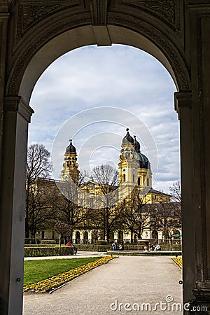 Munich, Germany - Apr 10, 2021: The Theatine Church of St. Cajetan in Munich, Germany Editorial Stock Photo