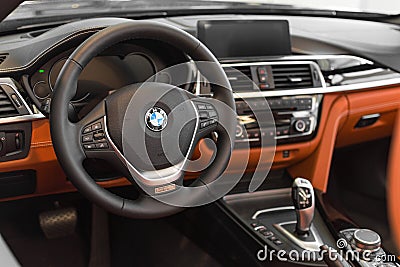 Interior of new flagship model of representative class BMW 750Li limousine Editorial Stock Photo