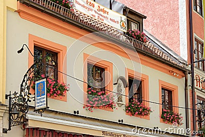 Augustiner brewery sign in Munich, Germany Editorial Stock Photo