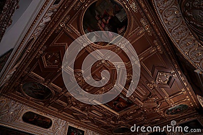 The decorated ceiling of a room inside the Munich Residenz (Münchner Residenz). Editorial Stock Photo