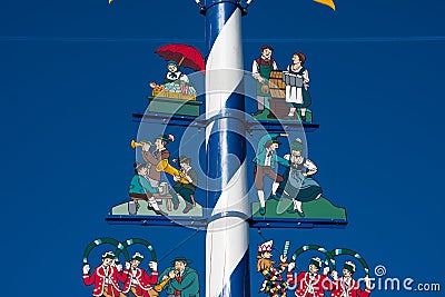 View of a Bavarian Maypole on Viktualienmarkt Editorial Stock Photo