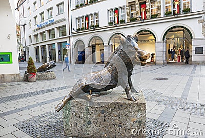 Munich, Germany, Bronze boar. Editorial Stock Photo