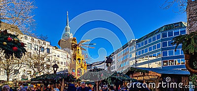 Munich, Germany - Dec 18, 2023: Christmas market at Rindermarkt in Munich, Bavaria, Germany, Europe Editorial Stock Photo