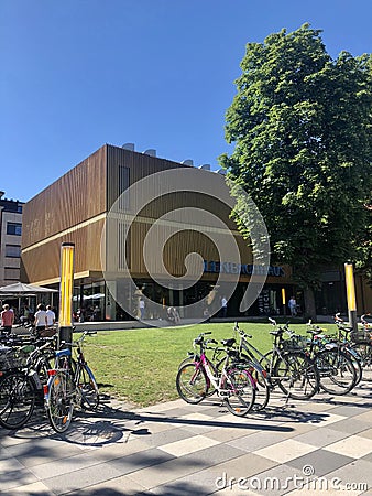 Munich, Germany - July 1, 2018: The modern side of Lenbachhaus art museum Editorial Stock Photo