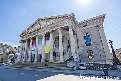 Munich, Germany - July 6, 2022: In the morning at the National Theatre Nationaltheater on the Max Joseph square. Historic opera Editorial Stock Photo