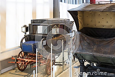 Museum of transport in the city of Munich. The collection of retro transport and accessories is a heritage of the country. Editorial Stock Photo