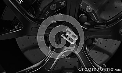 Details of a matte black Bugatti Chiron Editorial Stock Photo