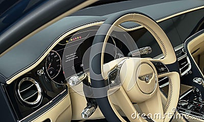 Modern car Bentley Flying Spur W12 interior with elegant sport elements Editorial Stock Photo