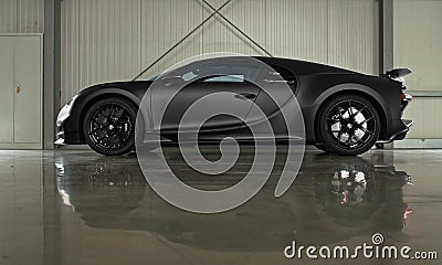 Side view of matte black Bugatti Chiron Editorial Stock Photo