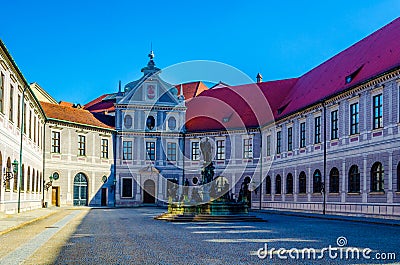 Munich, Germany - octagonal yard called Fountain Courtyard (Brunnenhof ) is one of the ten courtyards of the Stock Photo