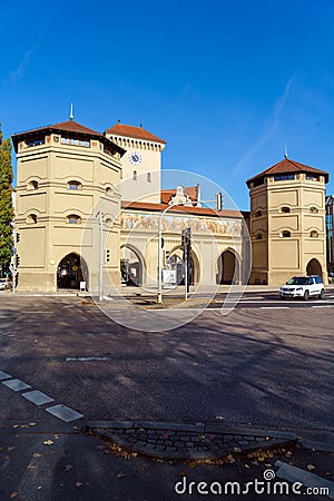 Munich, Germany - October 20, 2017: Isartor, one of four main g Editorial Stock Photo