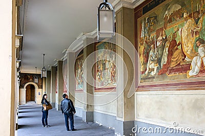 Munich, Germany - October 16, 2011: Tourists visiting the gallery in Hofgarten. Editorial Stock Photo