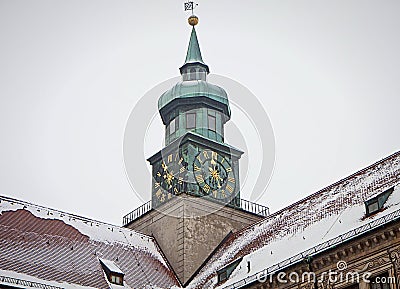 Munich, Germany - Residenz Palace in winter, detail of the clock Stock Photo