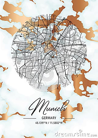 Munich - Germany Rosemallow Marble Map Stock Photo