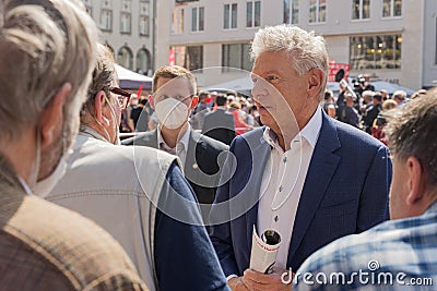 MUNICH, GERMANY - SEPTEMBER 18: Munich Mayor Dieter Reiter talking to supporters at a political rally at Marienplatz in Editorial Stock Photo