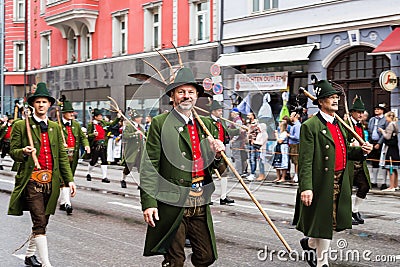 Munich, Germany - September 24, 2018: Participants of the annual Bavarian Oktoberfest beer festival Editorial Stock Photo