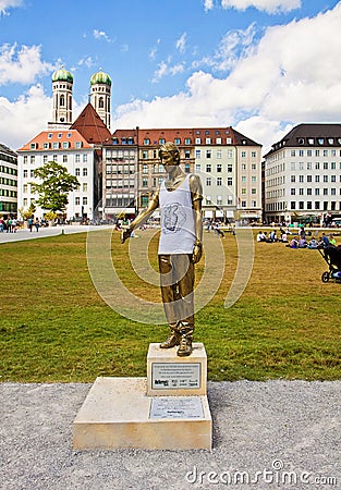 Munich, Germany - statue of Bavarian helper at Marienhof Editorial Stock Photo