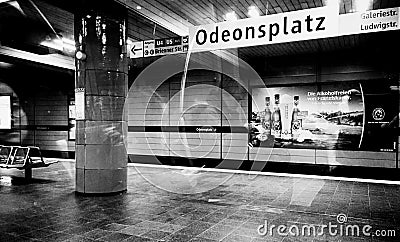 Munich, Germany - Subway Odeonsplatz station night time Editorial Stock Photo