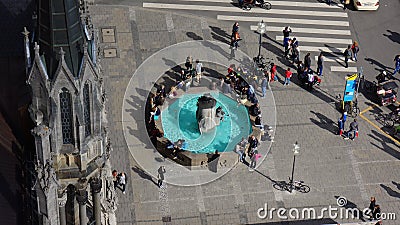 Munich Marienplatz Bavaria New town hall sight fish fountain Editorial Stock Photo