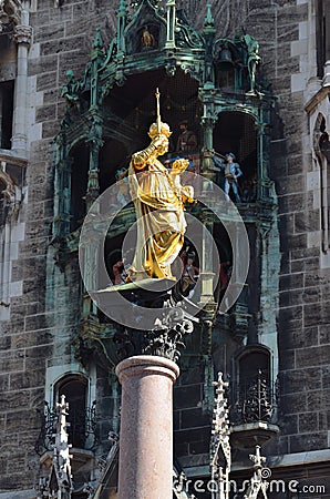 Munich MariensÃ¤ule and Glockenspiel Stock Photo