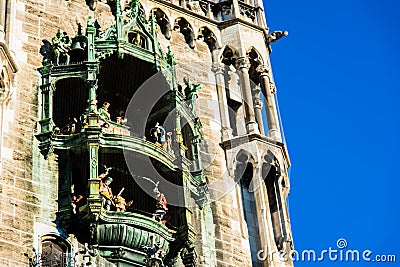 Munich Rathaus Glockenspiel in Action on Day in Germany Stock Photo