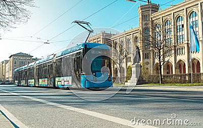 Munich tram during sunny winter day Editorial Stock Photo
