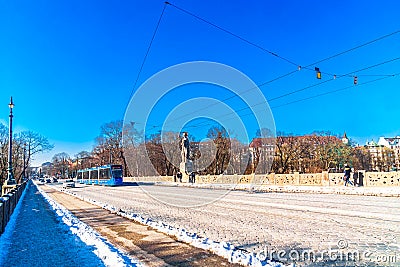 Munich - Tramway over Isar bridge in Munich Stock Photo