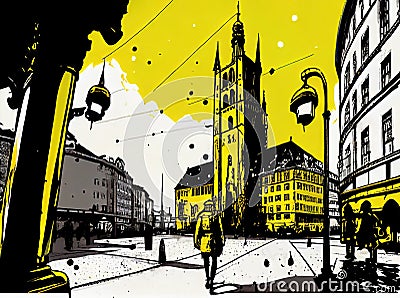 Munich Travel Illustration, Germany Tourism Concept, Western Europe Drawing Imitation, AI Generative Content Stock Photo