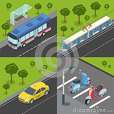 Municipal city suburb road tram rail transport. Bu Vector Illustration