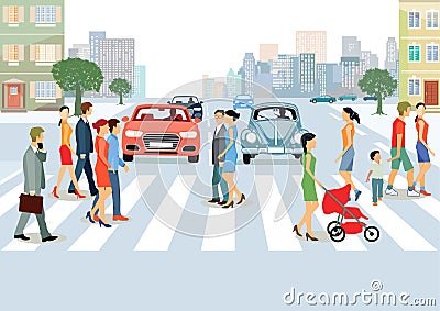 Municipal Community with people and cars Vector Illustration