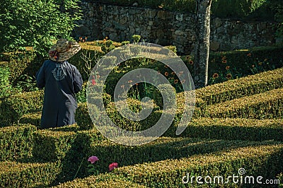 Municipal employee gardening a lush green yard Editorial Stock Photo