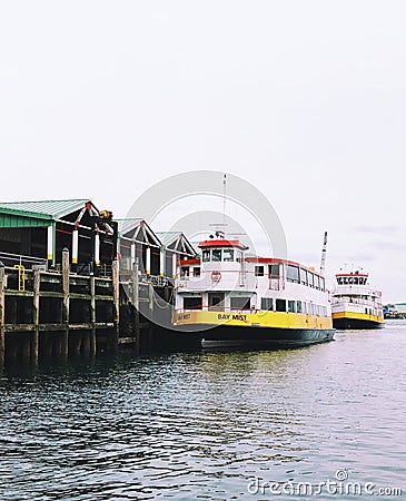 Municipal ferries parked on the Portland waterfront Editorial Stock Photo