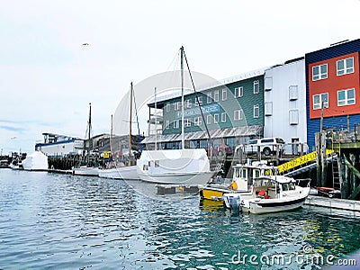 Municipal ferries parked on the Portland waterfront Editorial Stock Photo