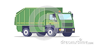 Municipal green garbage van isometric vector illustration. Vehicle for waste collecting transporting Vector Illustration