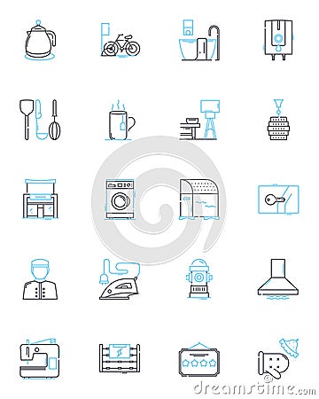 Municipal lodgings linear icons set. Accommodation, Hospitality, Guesthouse, Public, Bunkhouse, Shelter, Housing line Vector Illustration