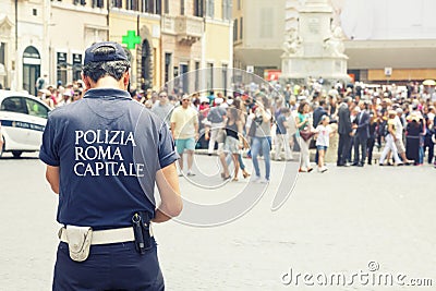 Municipal police in Rome, Italy. Tourists in Spanish Steps. Editorial Stock Photo