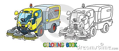Funny small sweeper car with eyes coloring book Vector Illustration