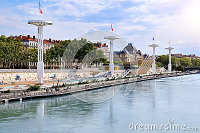 Municipal swimming pools of Lyon on the rhone river france Stock Photo