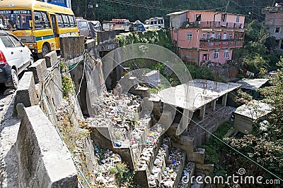 Municipal waste along the slope, Darjeeling, India Editorial Stock Photo