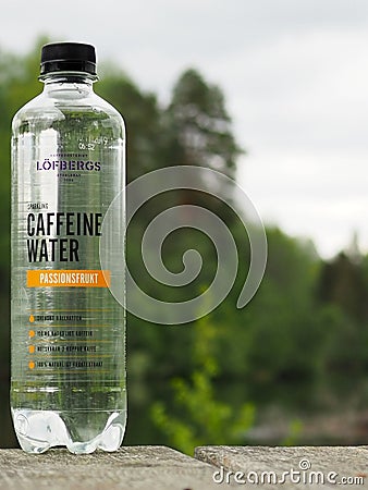 Munkfors, Sweden May 22, 2019. A bottle of sparkling caffeine water. Editorial Stock Photo