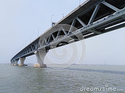The Padma Bridge is a multipurpose road and railway bridge across the Padma River under construction in Bangladesh Editorial Stock Photo