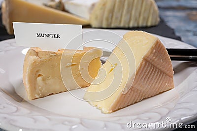 Munster gerome French cheese, strong-smelling soft cheese with subtle taste, made mainly from milk first produced in Vosges Stock Photo