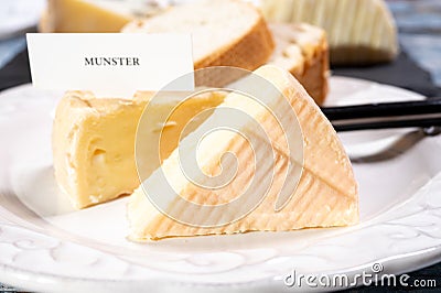 Munster gerome French cheese, strong-smelling soft cheese with subtle taste, made mainly from milk first produced in Vosges Stock Photo