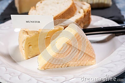 Munster gerome French cheese, strong-smelling soft cheese with subtle taste, made mainly from milk first produced in Vosges Stock Photo