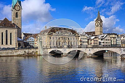 Munsterbrucke bridge in Zurich, Switzerland Editorial Stock Photo