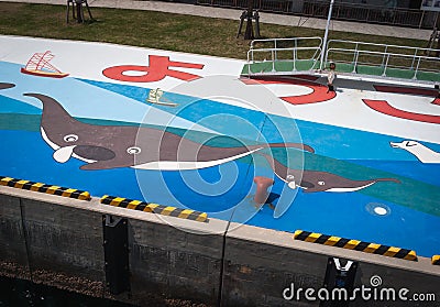 Mural at Aka Port, Japan Editorial Stock Photo