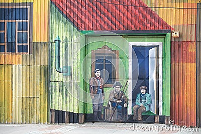 Mural art in Punta Arenas, Chile Editorial Stock Photo